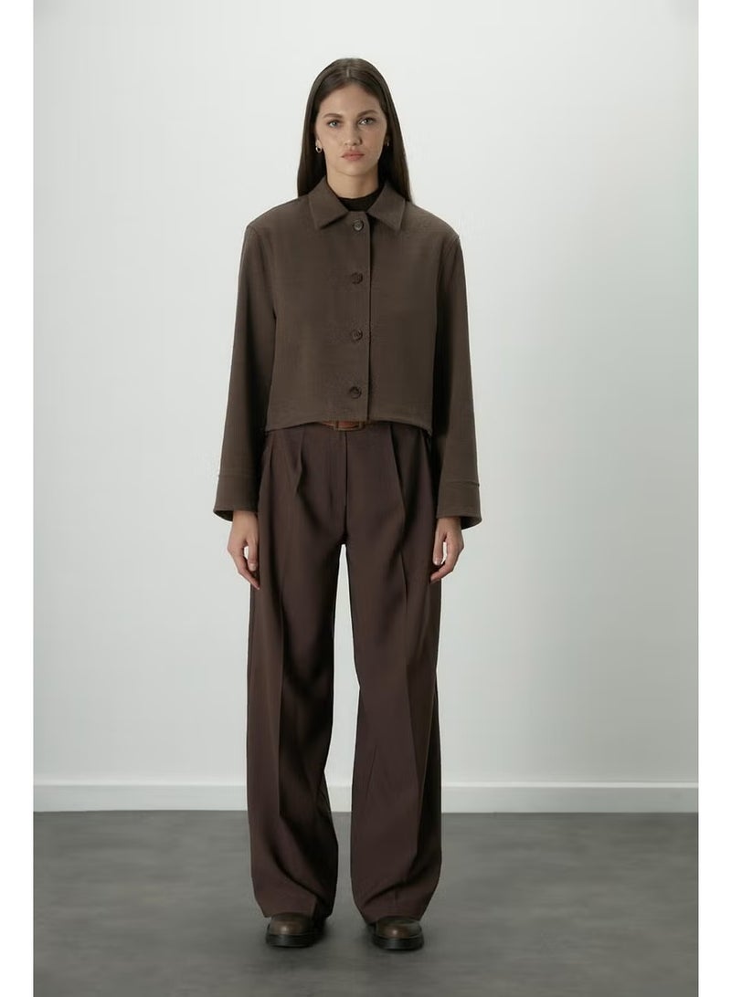Manuka Dona Pleated Palazzo Trousers Bitter Brown - Image 3